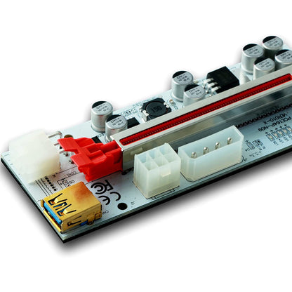 Set de 6 placi PCI-E riser, 1X-16X, 8 capacitori, VER010, minare Bitcoin Litecoin, cu cablu USB 3.0 de 60 cm, alimentare cu 6 pini, SATA, Molex