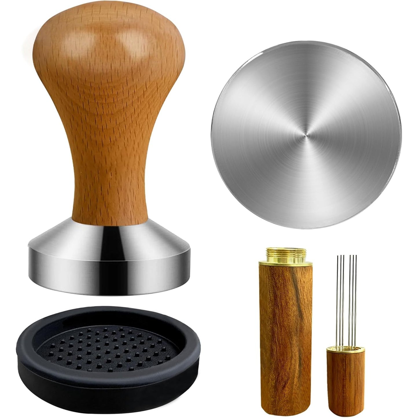 Set tamper cafea, accesorii espresso cu distribuitor cafea si baza tamper, maner detasabil, multifunctional