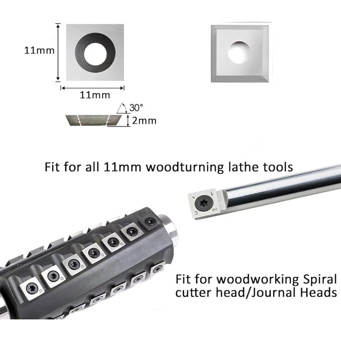 Set de 10 placute amovibile vidia, de strunjire, pentru prelucrarea lemnului, 11 x 11 x 2,0 mm, frezare 30 grade, pentru strung si dalta