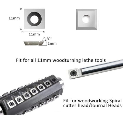 Set de 10 placute amovibile vidia, de strunjire, pentru prelucrarea lemnului, 11 x 11 x 2,0 mm, frezare 30 grade, pentru strung si dalta