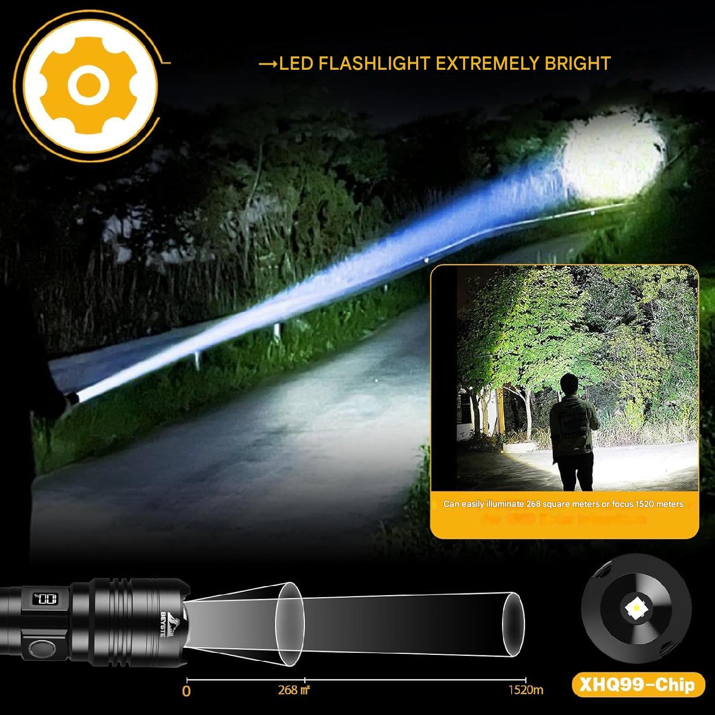Set lanterna tactica LED cu lanterna UV mini si lampa de citit, lanterna reincarcabila din aluminiu, cu afisaj digital, impermeabila IPX6, iesire USB, in cutie de transport si depozitare