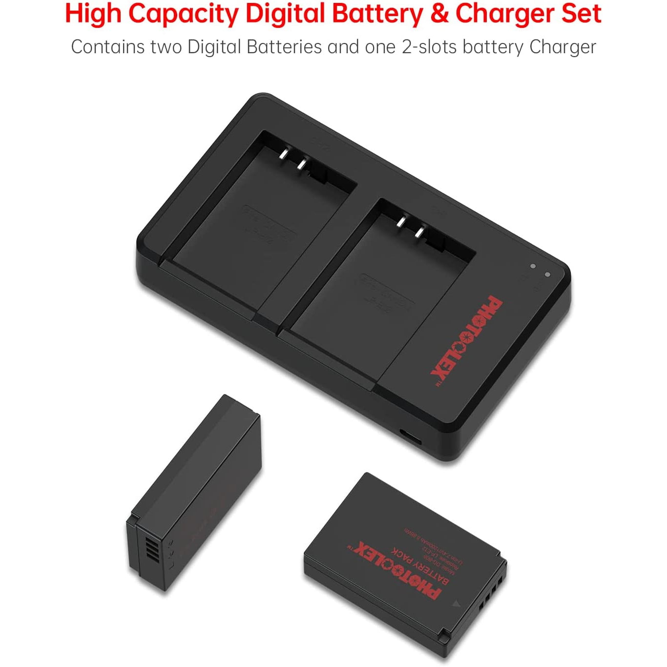 Set de 2 acumulatori LP-E12 1200 mAh si incarcator dublu pentru Canon EOS M, EOS M2, EOS M10, EOS 100D Rebel SL1, EOS M50, EOS M100, EOS M200, SX70 HS