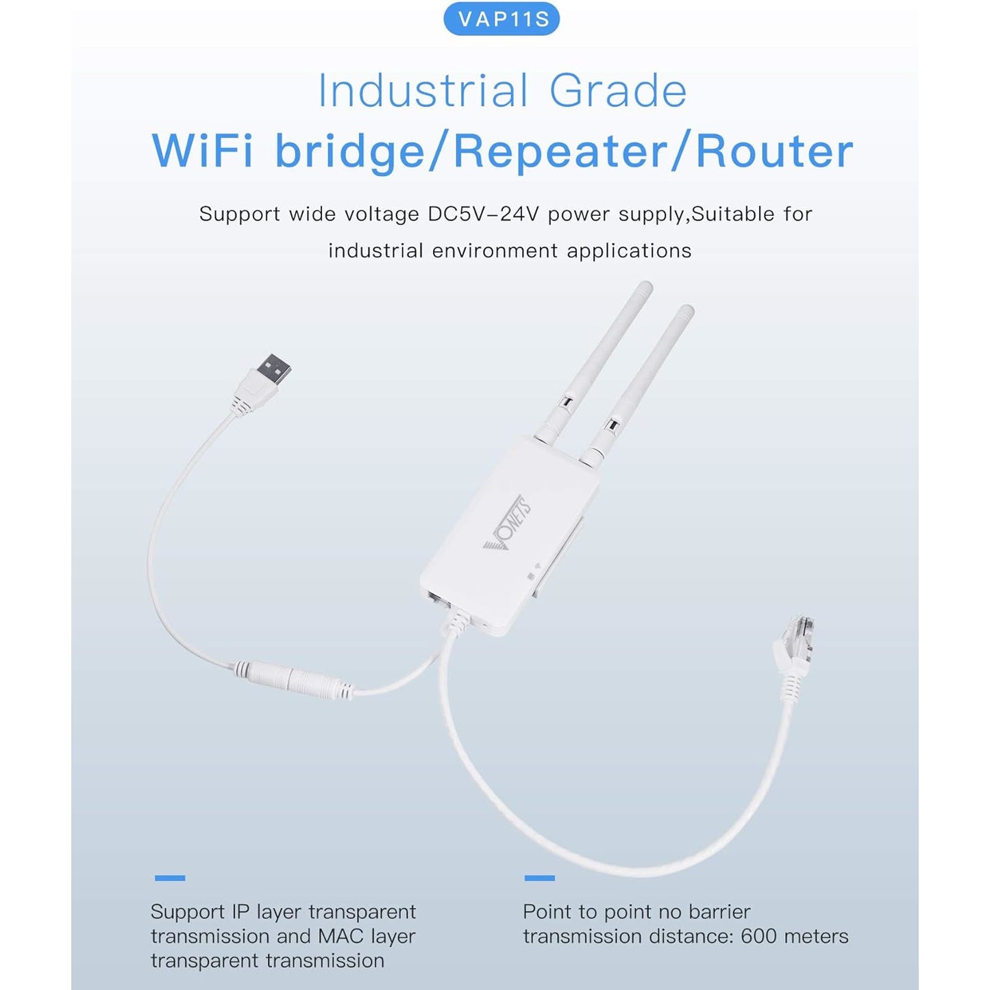 Amplificator Semnal Wireless Vonets, Range Extender Retea Mini Wi-Fi 2.4GHz, cu 2 antene, Transfer 300 Mbps, sursa de alimentare DC, USB, alb, VAP11S