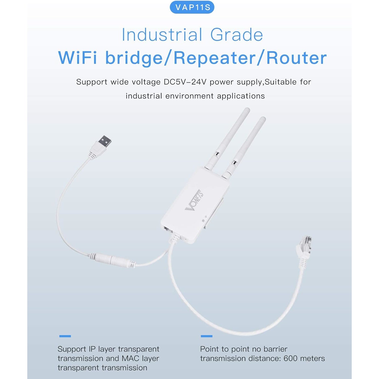 Amplificator Semnal Wireless Vonets, Range Extender Retea Mini Wi-Fi 2.4GHz, cu 2 antene, Transfer 300 Mbps, sursa de alimentare DC, USB, alb, VAP11S