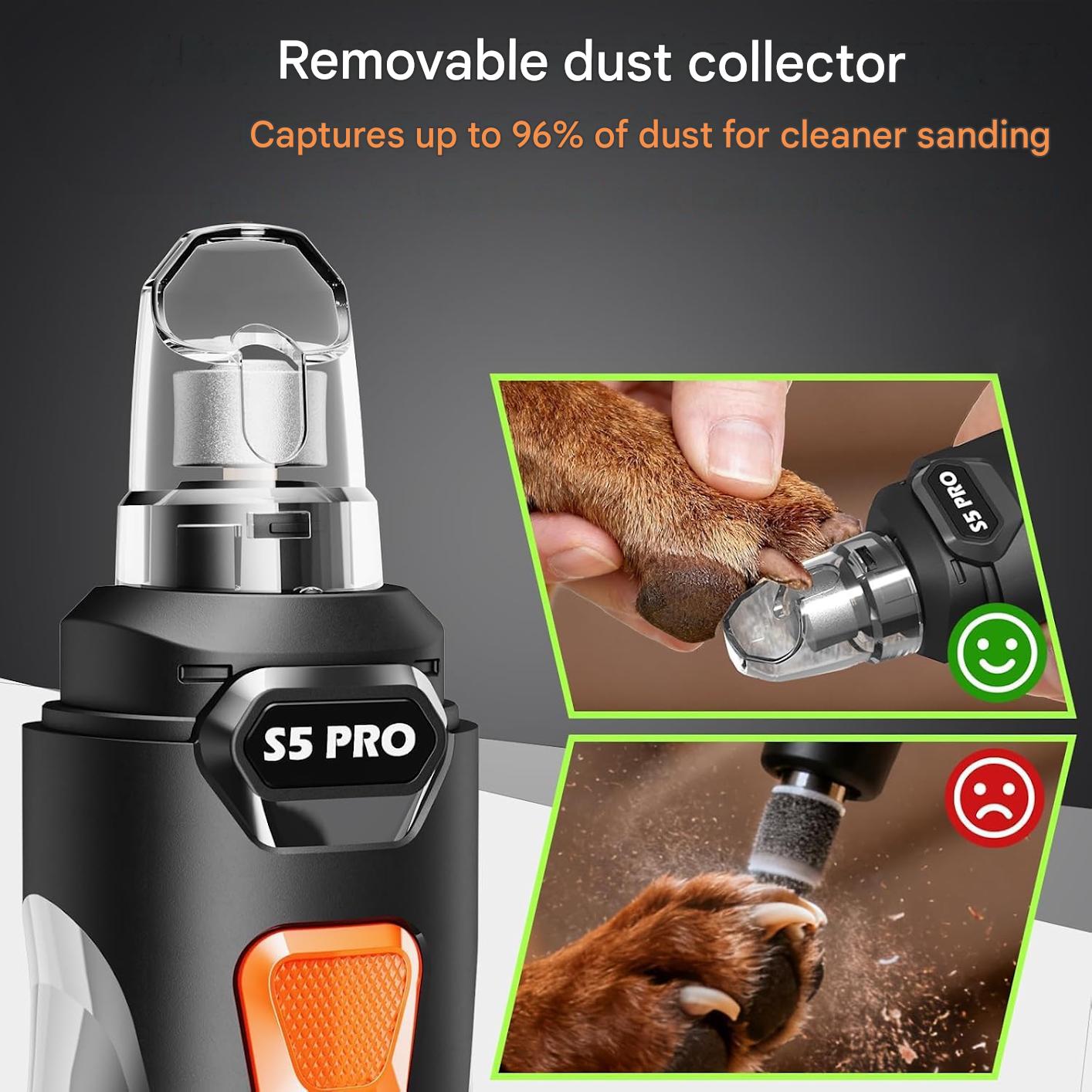 Pila electrica pentru pilire gheare caini si pisici, cu cleste pentru taiere, 4 LED, 3 viteze 12000 RPM, reincarcabil USB, trimmer unghii silentios, sistem siguranta anti-taiere, set complet cu accesorii