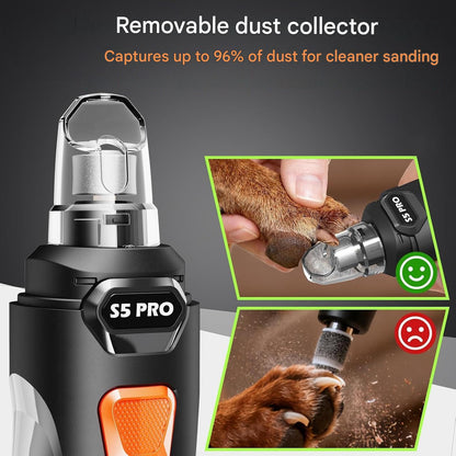 Pila electrica pentru pilire gheare caini si pisici, cu cleste pentru taiere, 4 LED, 3 viteze 12000 RPM, reincarcabil USB, trimmer unghii silentios, sistem siguranta anti-taiere, set complet cu accesorii