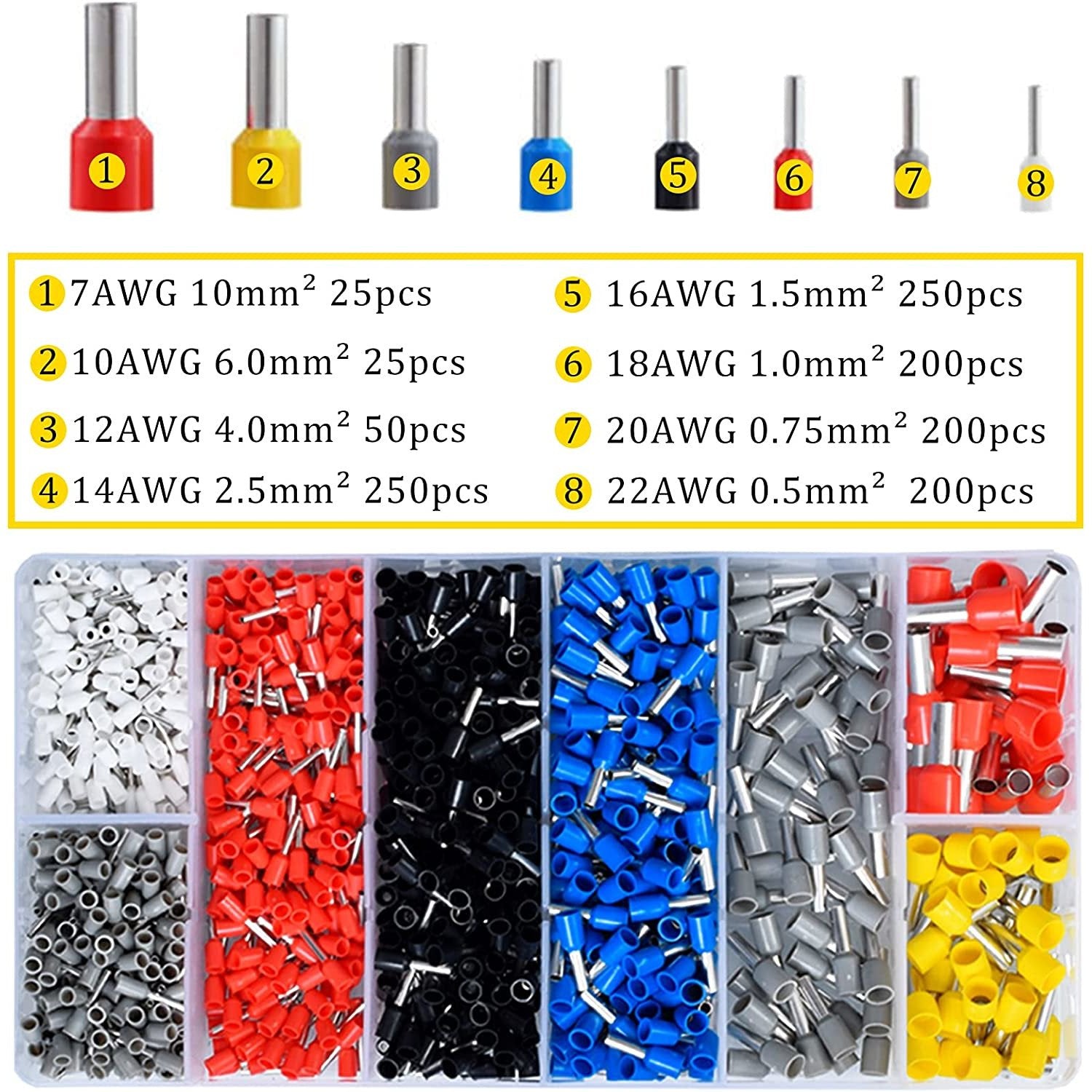Set cleste de sertizat pini conectori cu 1200 terminale conductori electrici 0,25-10 mm², cu surubelnita, cu 8 tipuri terminale