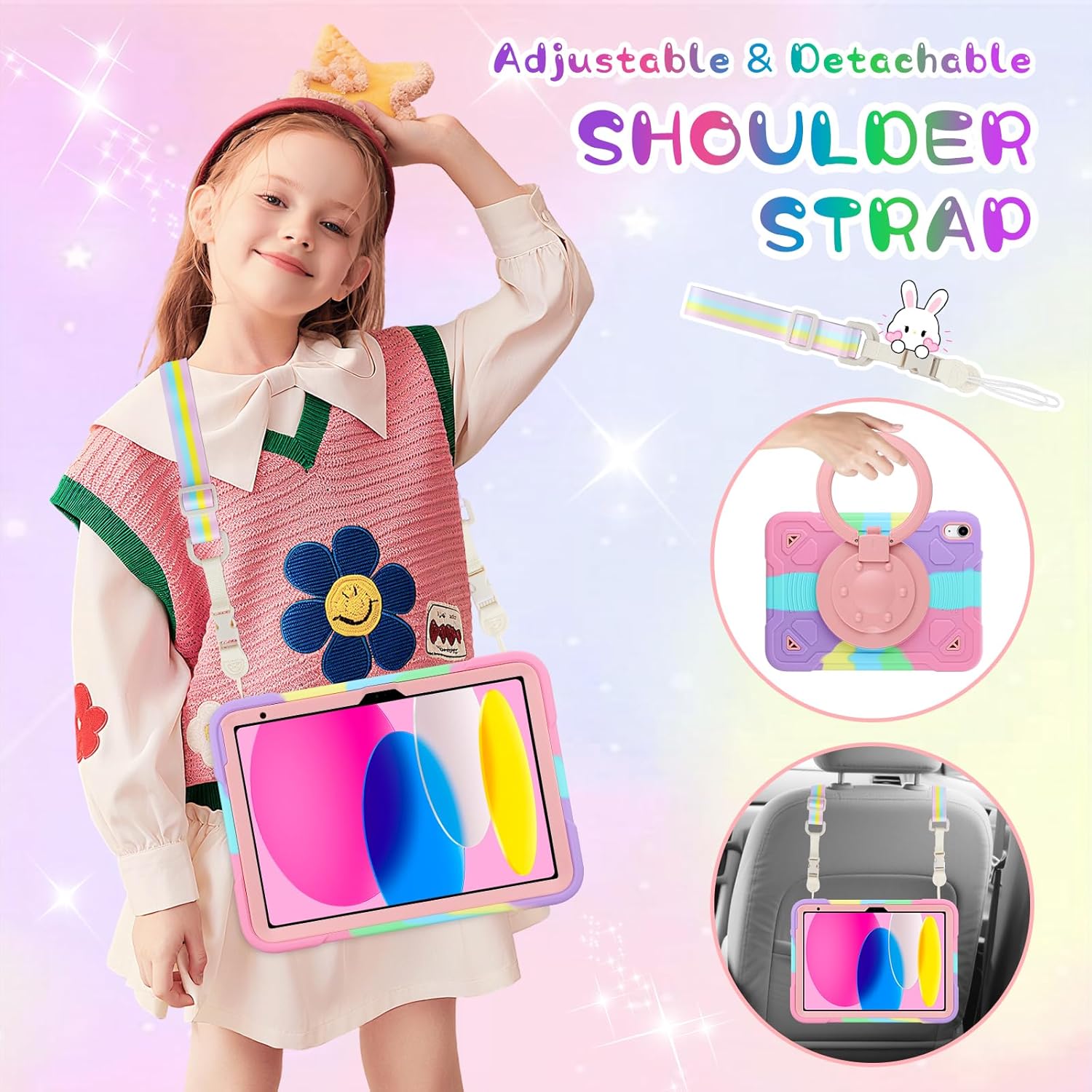 Husa Coolden pentru iPad A16 a 11-a generatie, iPad a 10-a generatie (10, 9 inch) 2022, pentru copii, rezistenta la socuri, cu suport rotativ, curea de umar si suport pentru stilou pentru iPad 11 2025