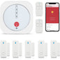 Sistem de alarma WiFi smart, pentru usi si ferestre, cu 5 senzori magnetici, 2 telecomenzi, control prin aplicatie, compatibil Alexa si Google Home, pentru casa, garaj, birou