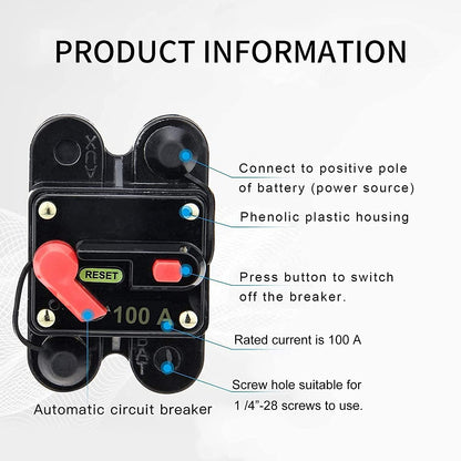Intrerupator auto 12-84V, disjunctor 100A cu siguranta automata cu resetare manuala, pentru masina, caravana, barca, camion