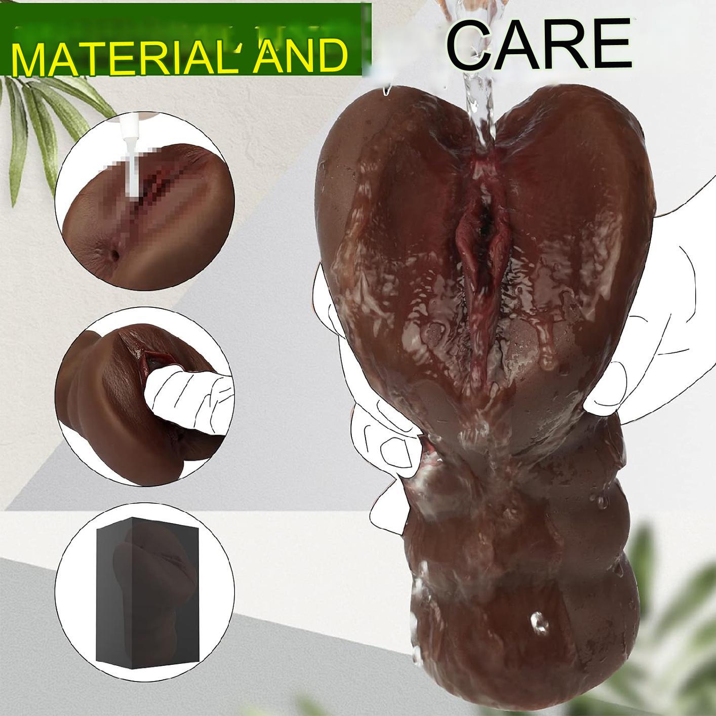 Masturbator realist, jucarie sexuala cu textura interioara stimulativa, tip vagin si anus, culoare ciocolata neagra