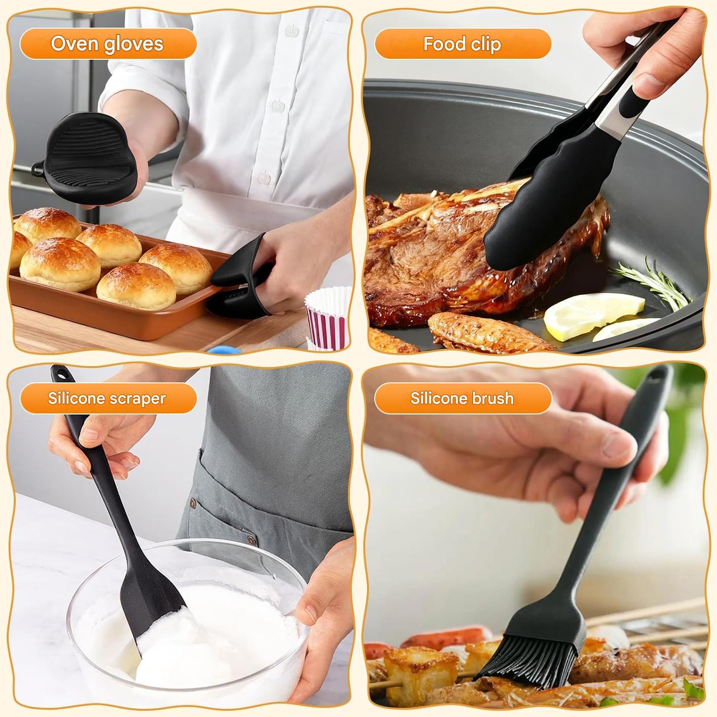 Set 23 accesorii pentru friteuza cu aer cald Philips Airfryer Dual Basket 3000/5000, cu tavi de silicon, forme de prajituri, 2 gratare, forma de vafe, suport paine, clesti