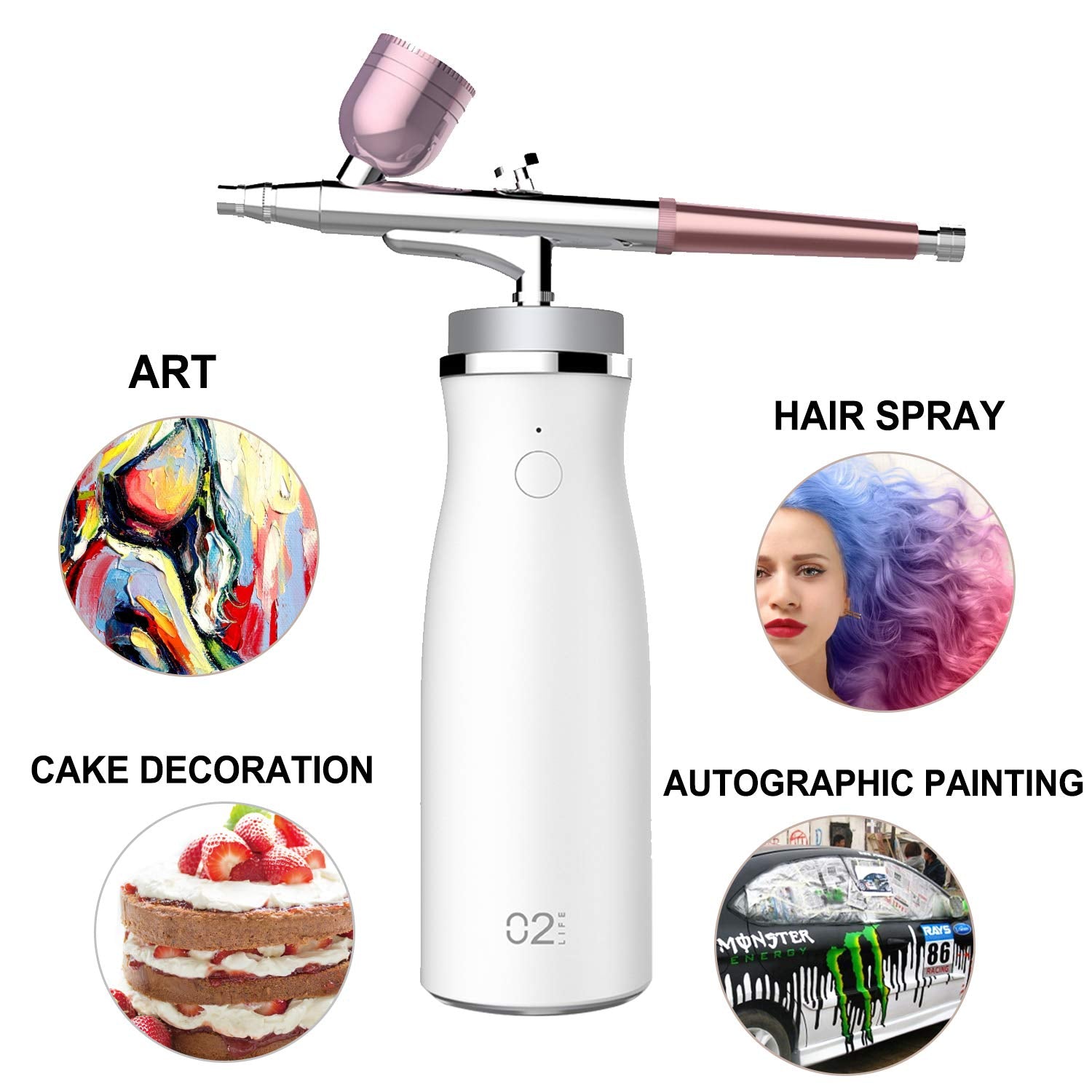 Set aerograf Airbrush cu compresor, pulverizator de mana pentru machiaj, manichiura, decorarea tortului, tatuaj, graffiti, portabil, alb