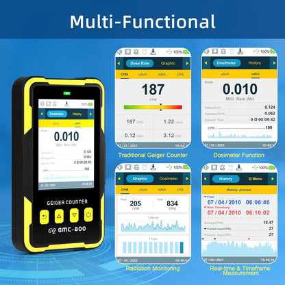 Detector radiatii nucleare, contor Geiger, raze Beta, Gamma si X, dozimetru portabil cu display LED, reincarcabil, memorie interna, alarma sonora, vibratii, design ergonomic, multifunctional