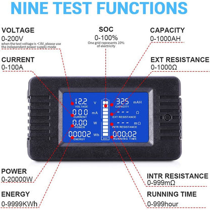 Wattmetru digital de panou, cu Voltmetru, Ampermetru, cu Shunt si fire de conectare, DC 0-200V si 100A, negru
