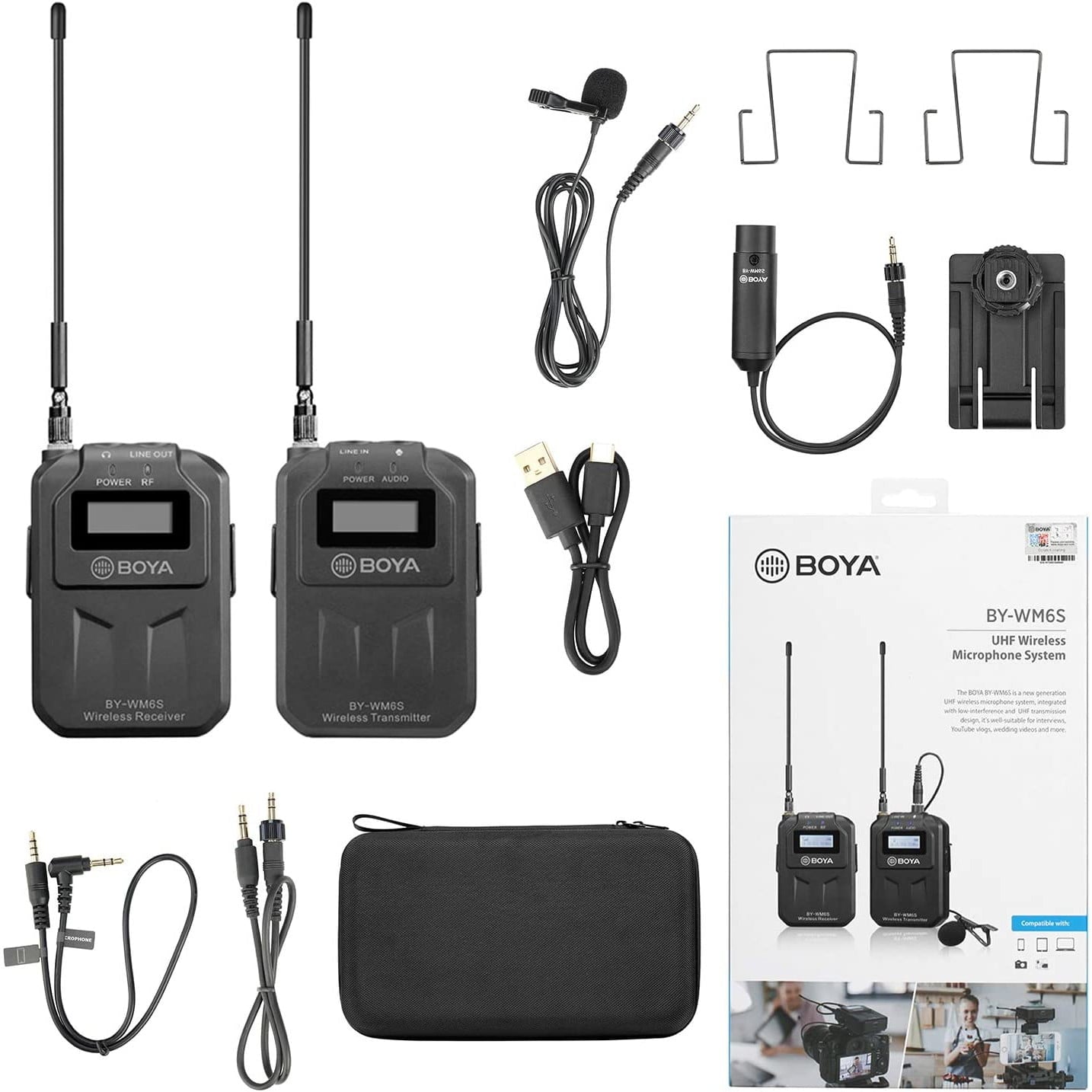 Microfon lavaliera wireless UHF, cu 1 transmitator si 1 receptor, 48 canale, acumulator incorporat, display LCD, distanta de transmitere pana la 70m, pentru camera DSLR, smartphone, PC, Laptop