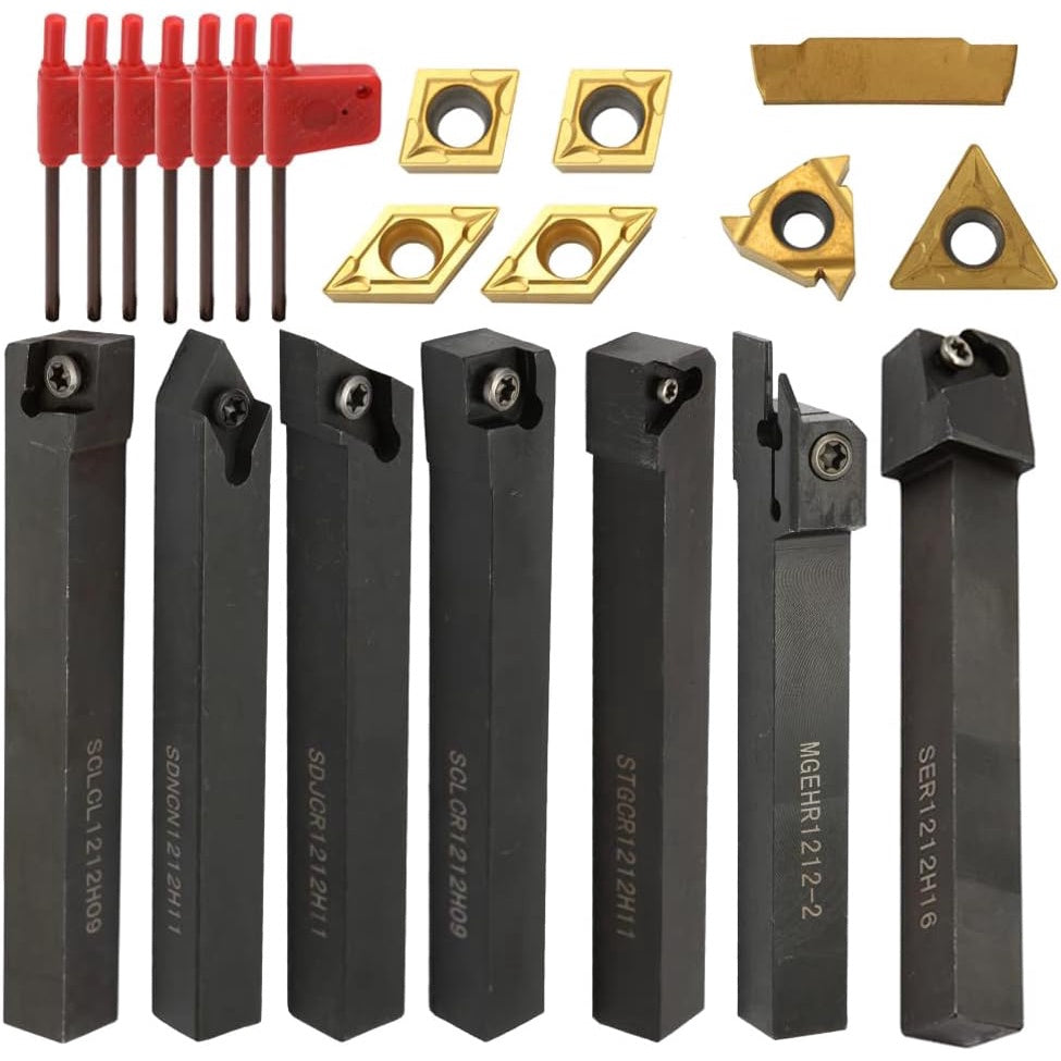 Set cutite de strung cu placute amovibile, 7 piese de strunjit de 16 mm, instrumente CNC cu insertii de carbura si bara de gaurit