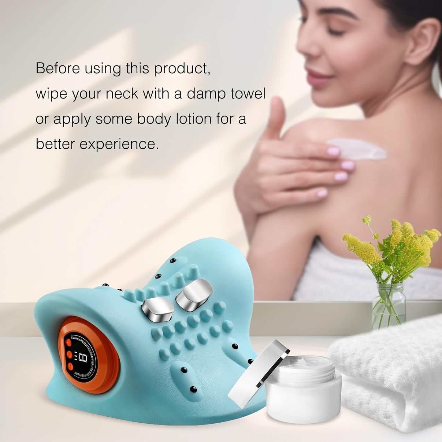 Aparat de masaj electric EPROICKS pentru gat cu incalzire, masaj cervical wireless tip perna de relaxare, presopunctura pentru gat si umeri, 3 moduri de masaj, 6 frecvente ajustabile, incarcare USB