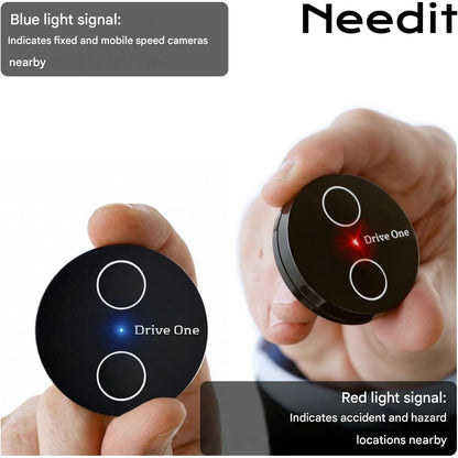 Alarma trafic Needit Drive One 2 Model 2026, avertizare camere radar fixe si mobile, avertismente sonore si LED, baza date BlitzerApp Europa, instalare automata Plug & Play, design discret pentru bord, negru