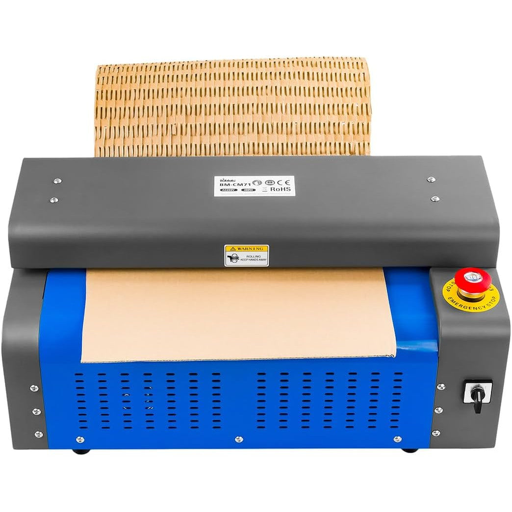 Masina de taiat carton, latime carton 325 mm, grosime 10 mm, 250 W, 3 m/min, tocator carton si carton ondulat, ambalaje reciclabile, carcasa metalica, Bublaki BM-CM70, gri-albastru