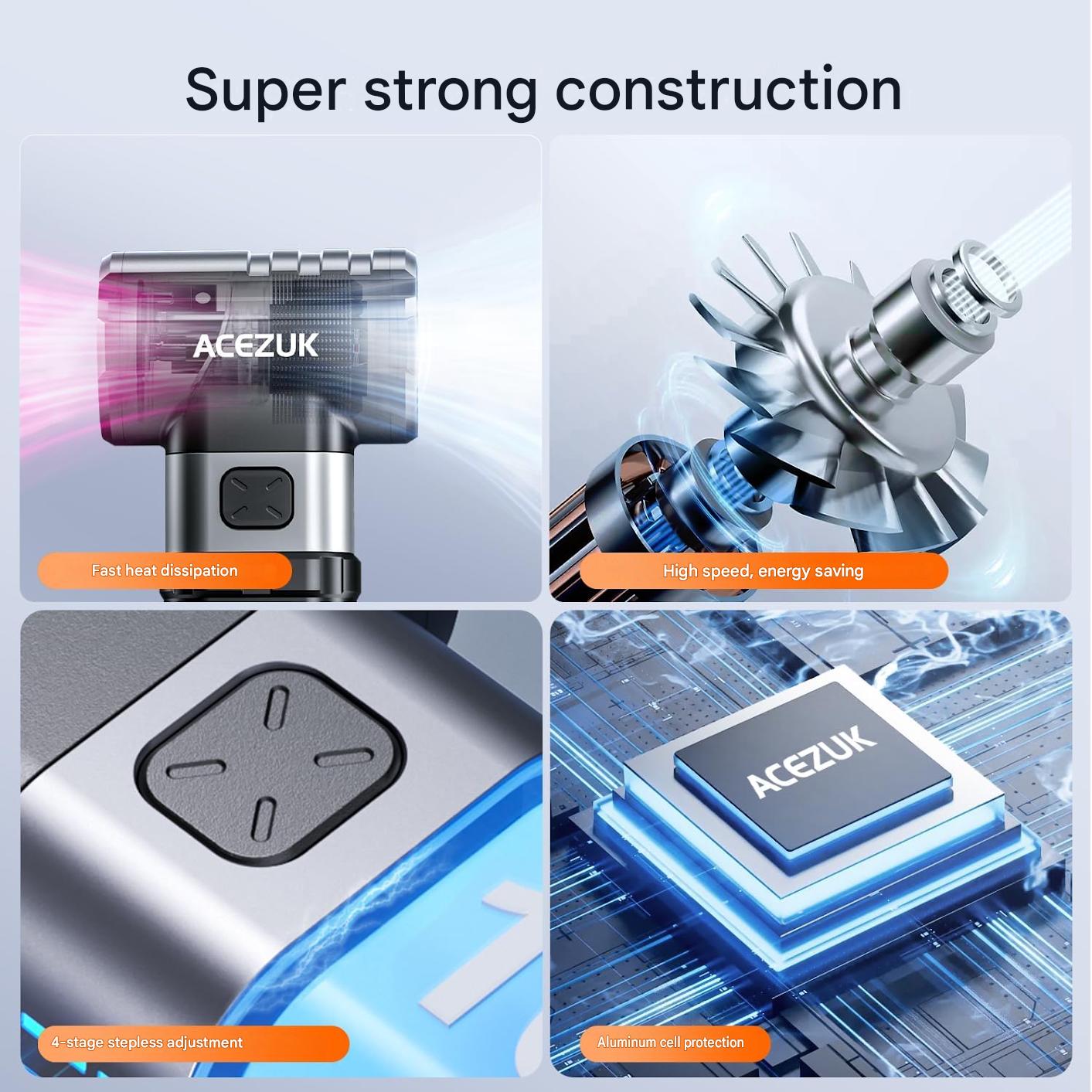 Suflanta aer portabila, pulverizare aer comprimat ACEZUK 200.000 RPM, 10500 mAh, 4 viteze, USB-C, kit curatare PC si electronica, blower praf reincarcabil, umflare/dezumflare rapida, pentru tastatura, masina si echipamente sensibile