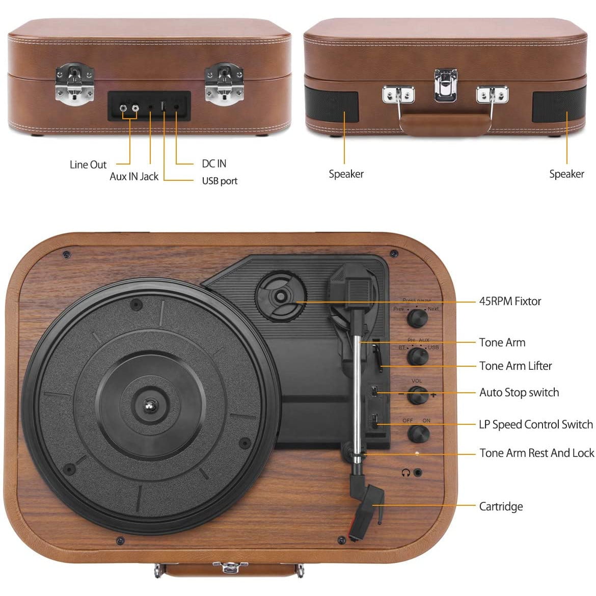 Pick-up Voksun, bluetooth 5.0, AUX, USB, Card SD, boxe incorporate, design tip servieta