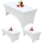 Set de 3 fata de masa, huse elastice din spandex, alba, 182 cm x 76 cm, pentru evenimente, usor de curatat, pentru nunta, banchet, expozitii, petrecere
