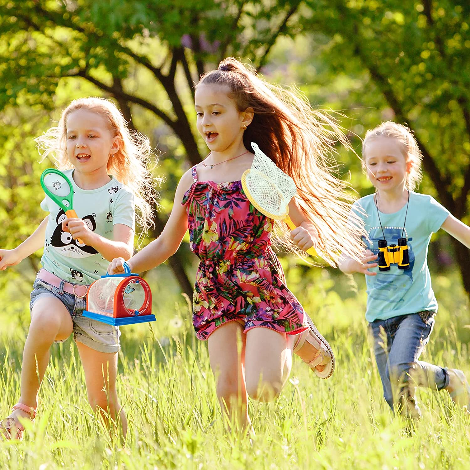 Set de cercetare pentru explorarea in aer liber pentru copii, kit explorator 24 piese cu binoclu, busola, lupa, plasa pentru fluturi, penseta pentru insecte