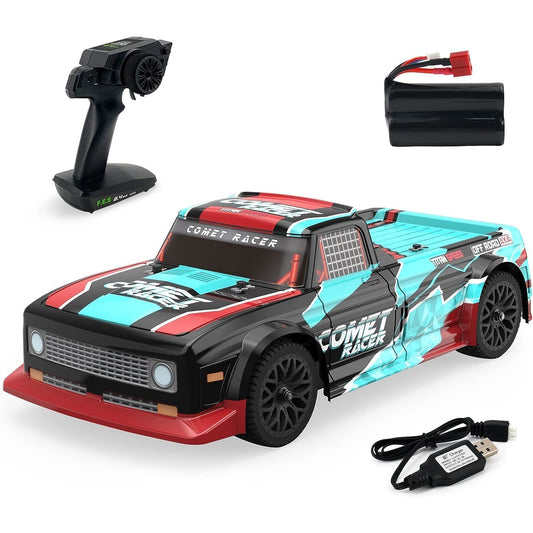 Masina RC cu telecomanda 2.4G, scara 1:12, 48 km/h, 4WD, cu 2 acumulatori reincarcabili 1500 mAh, Exbonzai Comet Racer