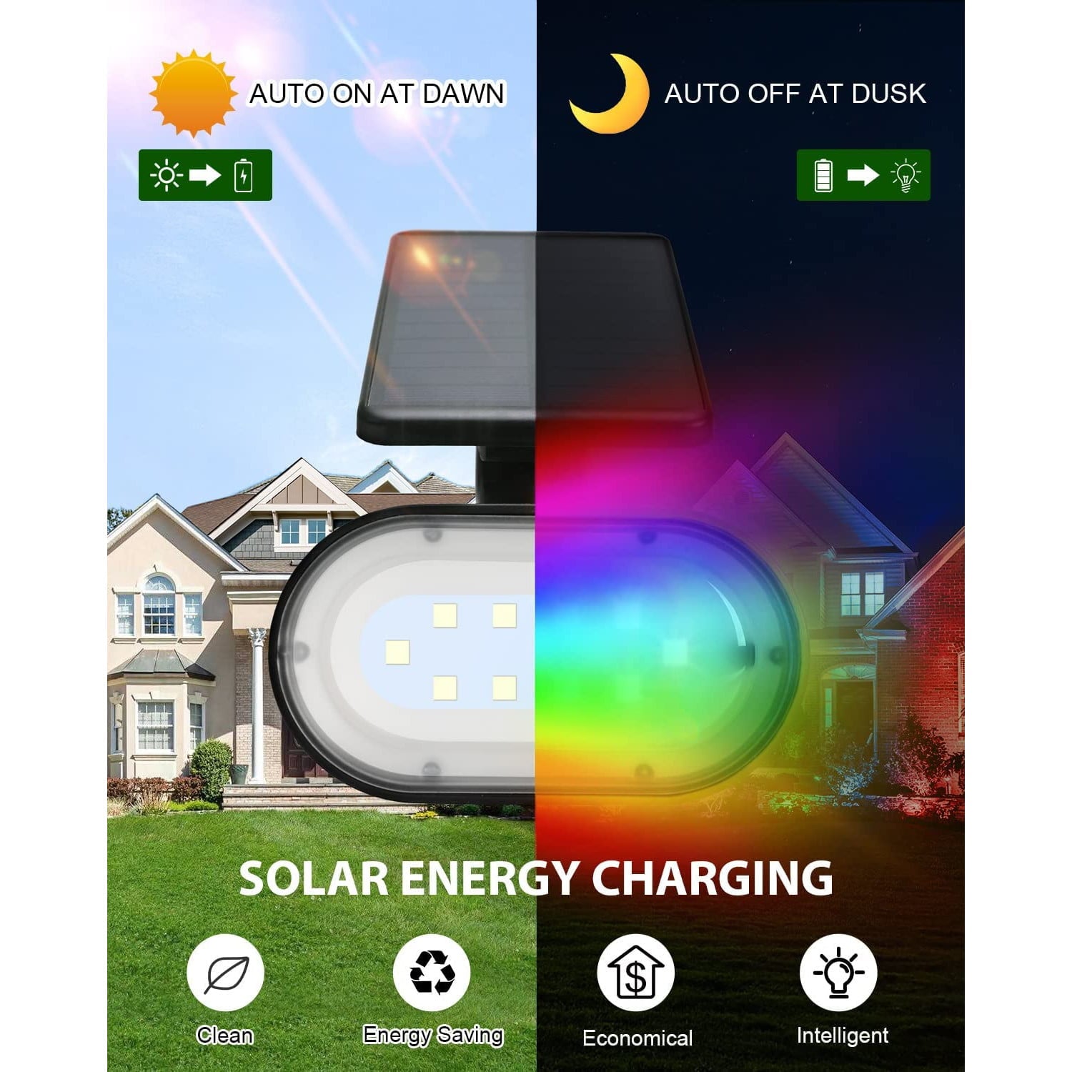 Set de 4 lampi solare LED RGB Bluetooth, cu control prin aplicatie, impermeabile IP65, luminozitate reglabila, pornire si oprire automata, panou si lumina reglabile