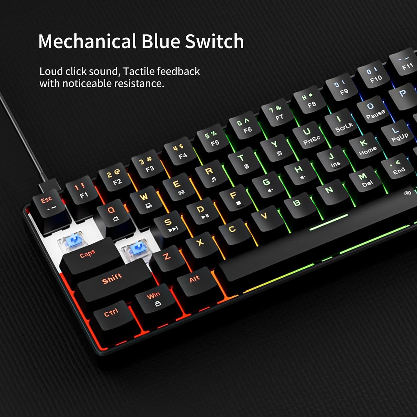 Tastatura gaming mecanica RGB EN (US) compacta 61 taste Blue Switch, Hot Swap, programabila, iluminare LED, pentru PC/Windows