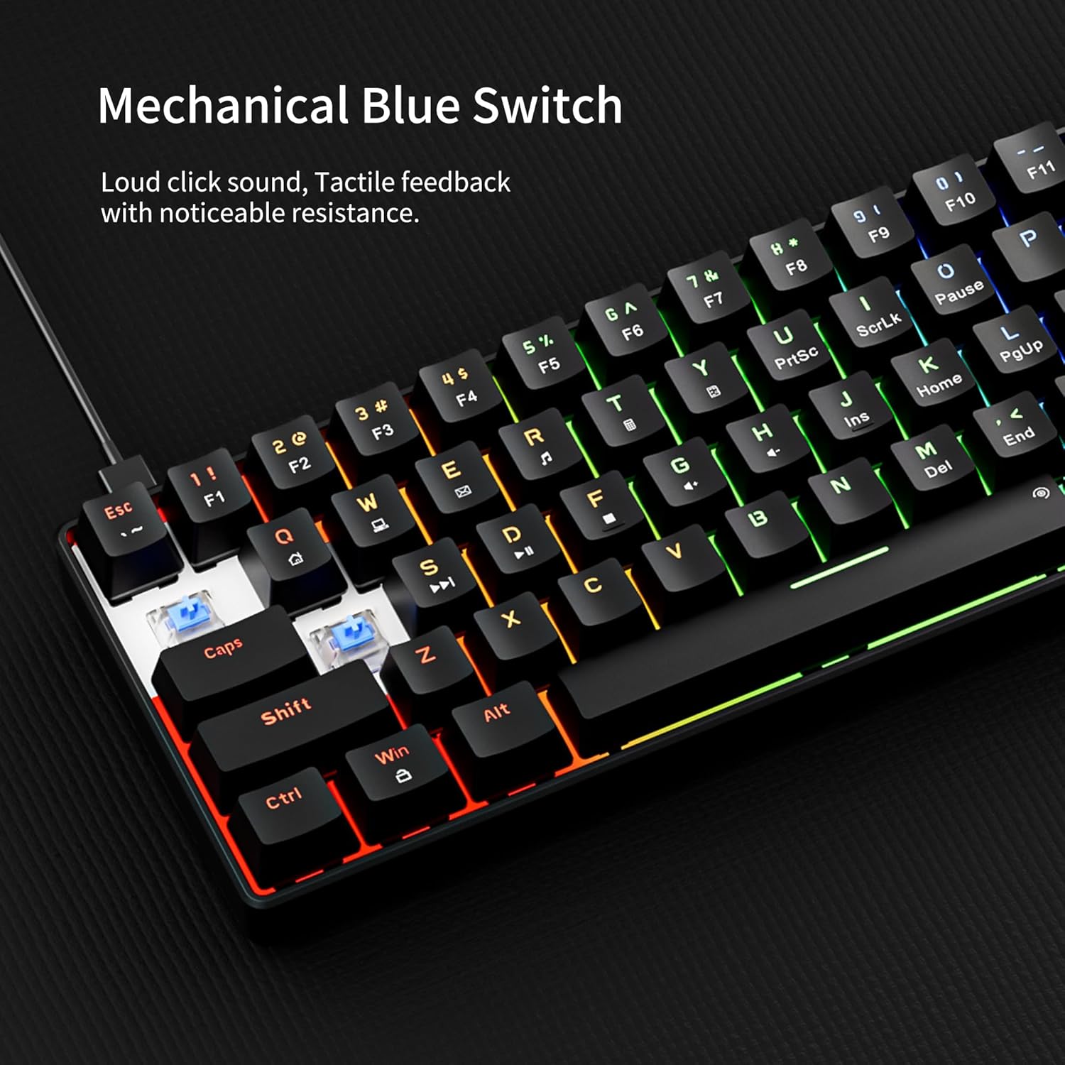 Tastatura gaming mecanica RGB EN (US) compacta 61 taste Blue Switch, Hot Swap, programabila, iluminare LED, pentru PC/Windows