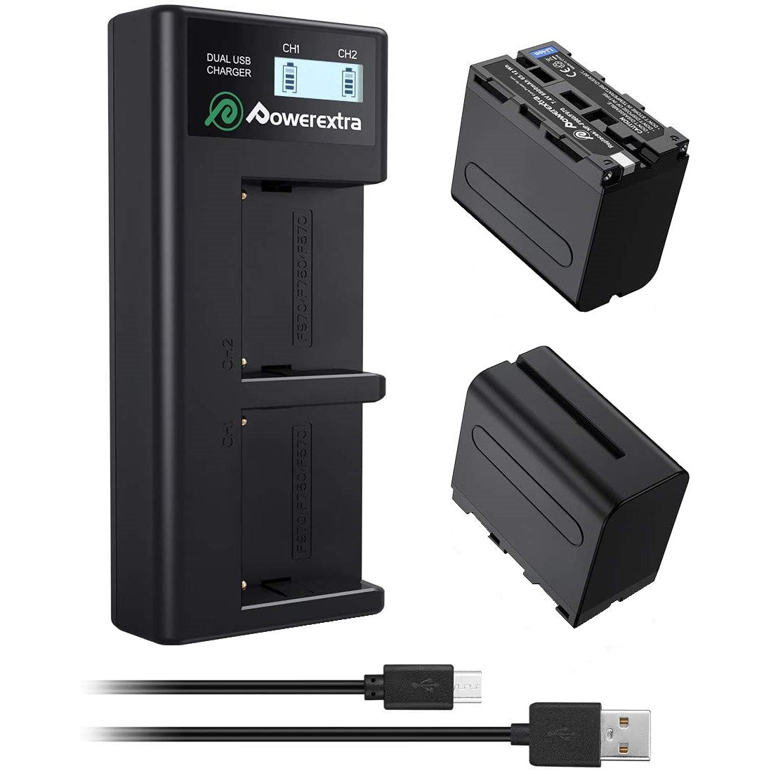 Set 2 acumulatori 8800mAh, Incarcator dublu cu LCD, compatibil cu Sony NP-F970 F960 F930 F950, Sony DCR-VX2100 DSR-PD150 DSR-PD170 HDR-AX2000 HDR-FX7 HDR-FX1000