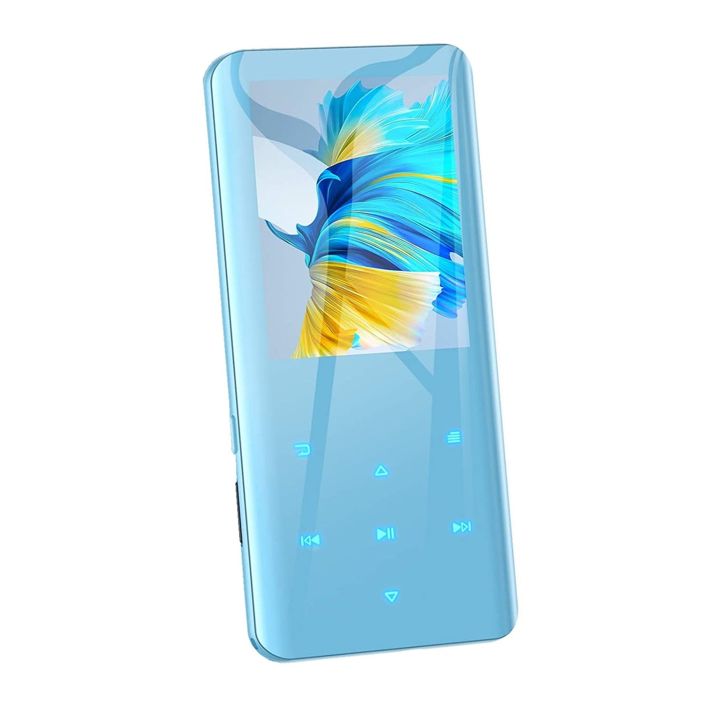 MP3 Player 32 Gb cu Bluetooth 5.0, sunet HiFi, ecran curbat de 2.4 inch, butoane tactile, radio FM, inregistrare, cu difuzor, suporta card pana la 128 Gb, albastru