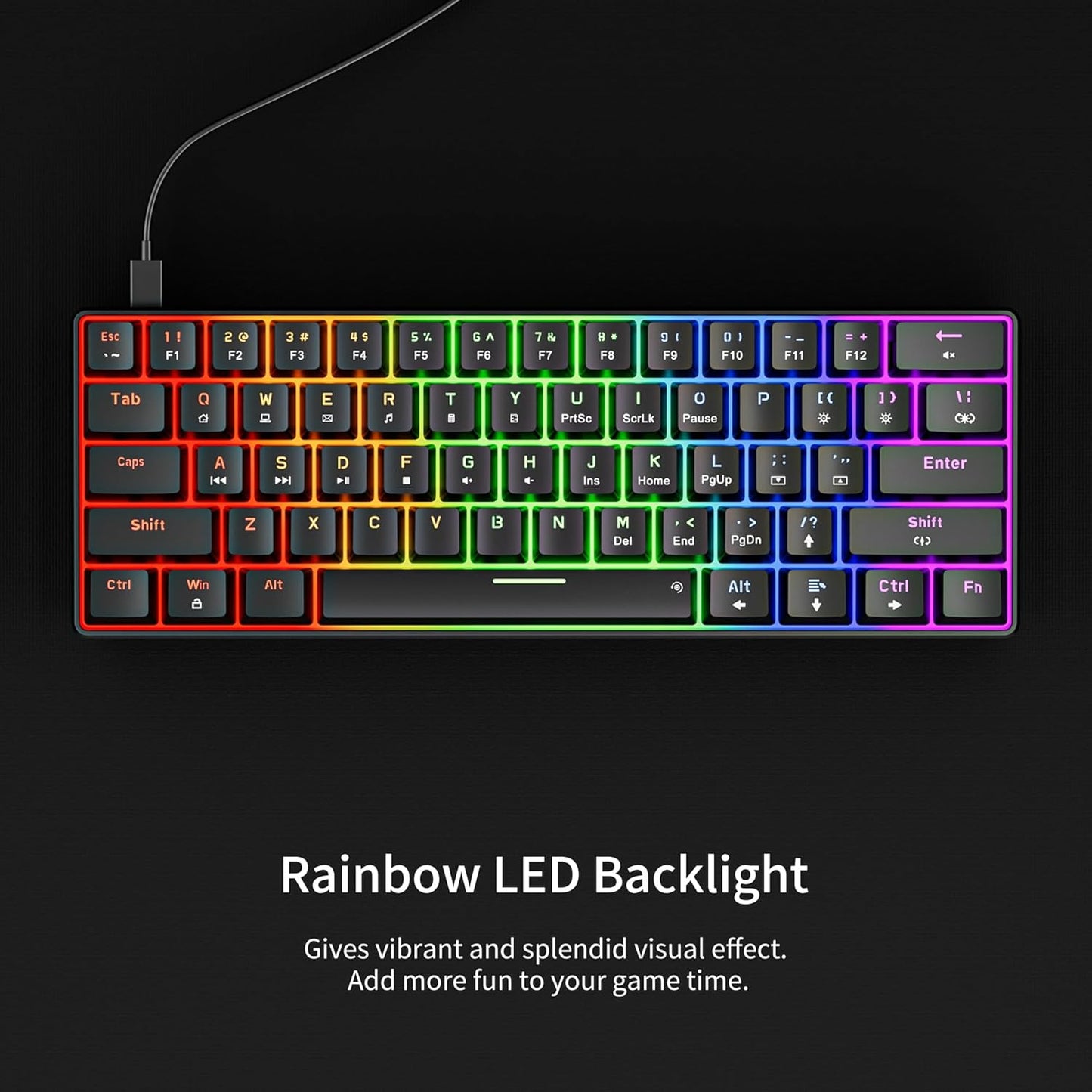 Tastatura gaming mecanica RGB EN (US) compacta 61 taste Blue Switch, Hot Swap, programabila, iluminare LED, pentru PC/Windows