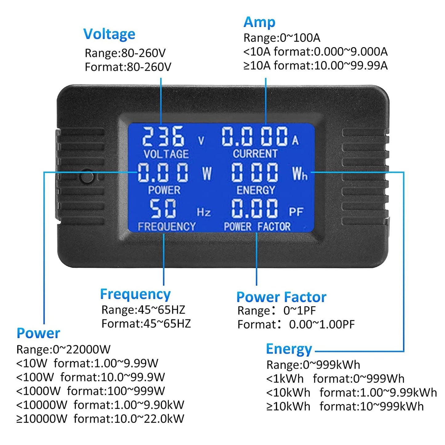 Panelmetru combinat, Wattmetru digital de panou cu transformator inclus, AC80-260V, 100A, Multimetru, Voltmetru, Ampermetru, PZEM-022