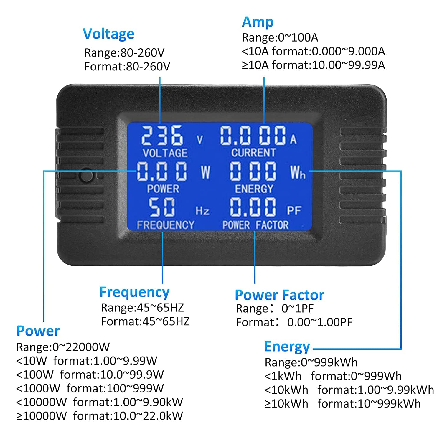 Panelmetru combinat, Wattmetru digital de panou cu transformator inclus, AC80-260V, 100A, Multimetru, Voltmetru, Ampermetru, PZEM-022