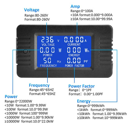 Panelmetru combinat, Wattmetru digital de panou cu transformator inclus, AC80-260V, 100A, Multimetru, Voltmetru, Ampermetru, PZEM-022