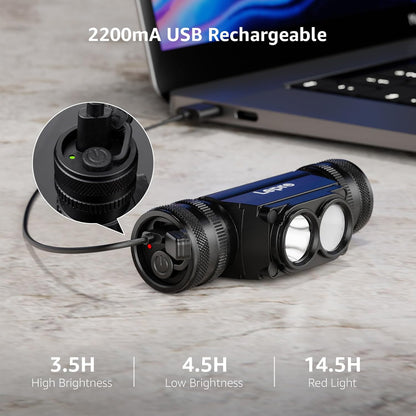 Lanterna frontala reincarcabila Lepro 1000 lumeni, LED detasabil super-luminos, IP65 rezistenta la apa si praf, 6 moduri iluminare cu lumina alba si rosie, autonomie lunga pana la 10h, USB-C inclus, lanterna frontala si lanterna de mana 2 in 1