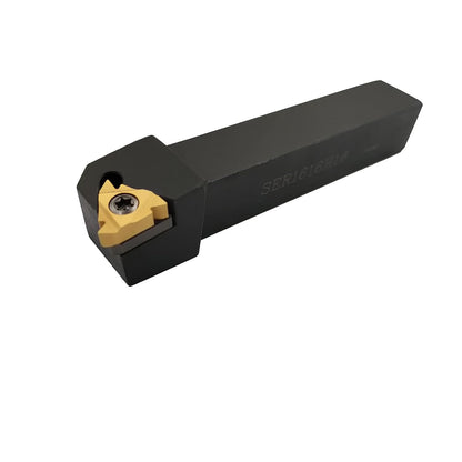 Suport scule strung CNC SER1616H16 5/8", cu 10 insertii din carbura 16ER AG60, set pentru filetare metal, taiere dreapta, pas 0.5–3.0 mm, constructie otel rezistent cu finisaj oxidat negru, stabil si durabil, cheie T8 inclusa, pentru atelier si CNC