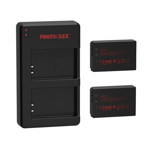 Set de 2 acumulatori LP-E12 1200 mAh si incarcator dublu pentru Canon EOS M, EOS M2, EOS M10, EOS 100D Rebel SL1, EOS M50, EOS M100, EOS M200, SX70 HS