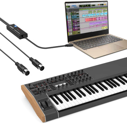 Cablu adaptor USB la MIDI IN-OUT, cu indicator LED, compatibil cu tastatura muzicala, orga, chitara, tobe, mixere, pentru PC / laptop/MAC, 2m