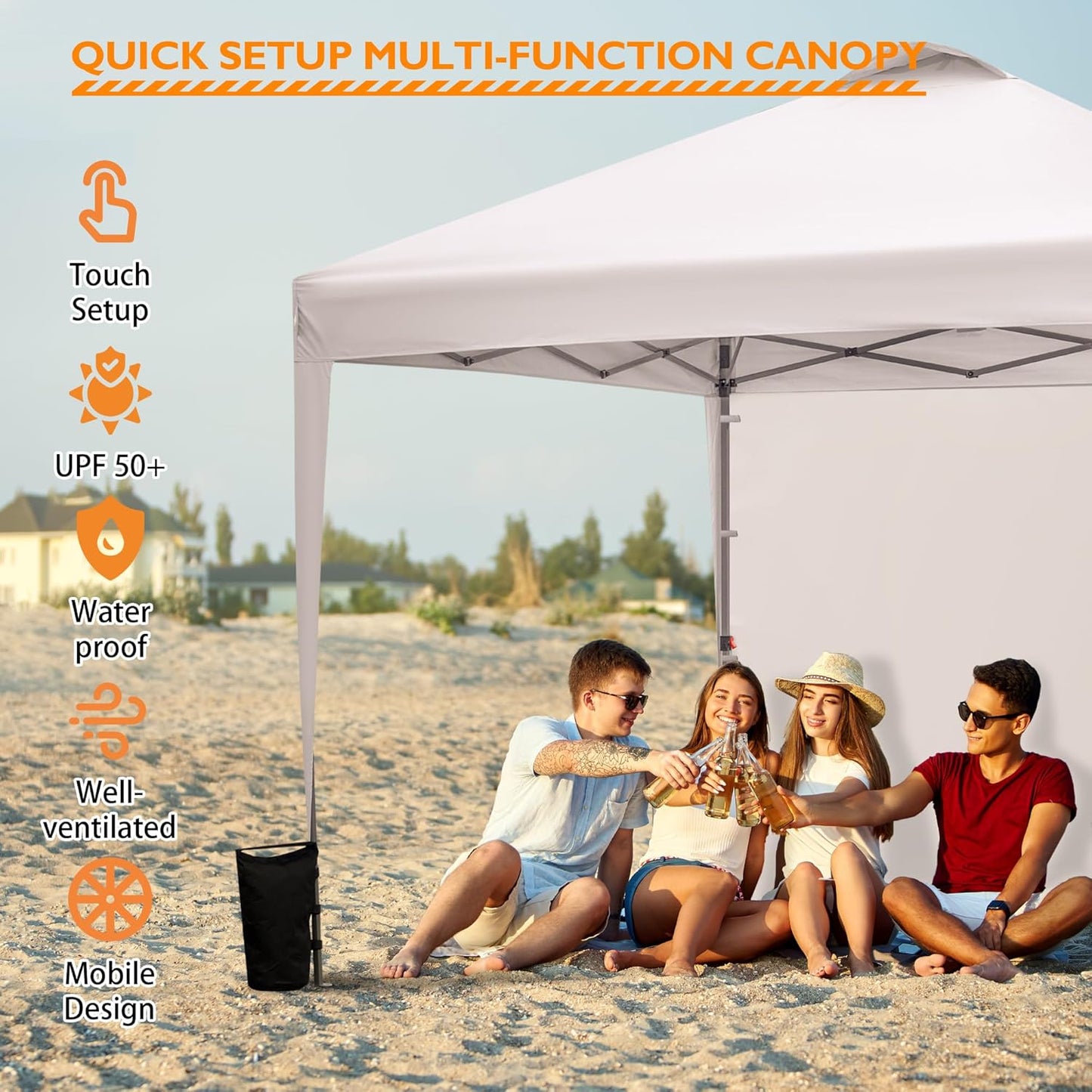 Cort pavilion de gradina cu perete lateral, 3 x 3 m, reglabil pe inaltime, protectie UPF 50+, design portabil cu geanta de transport, multifunctional