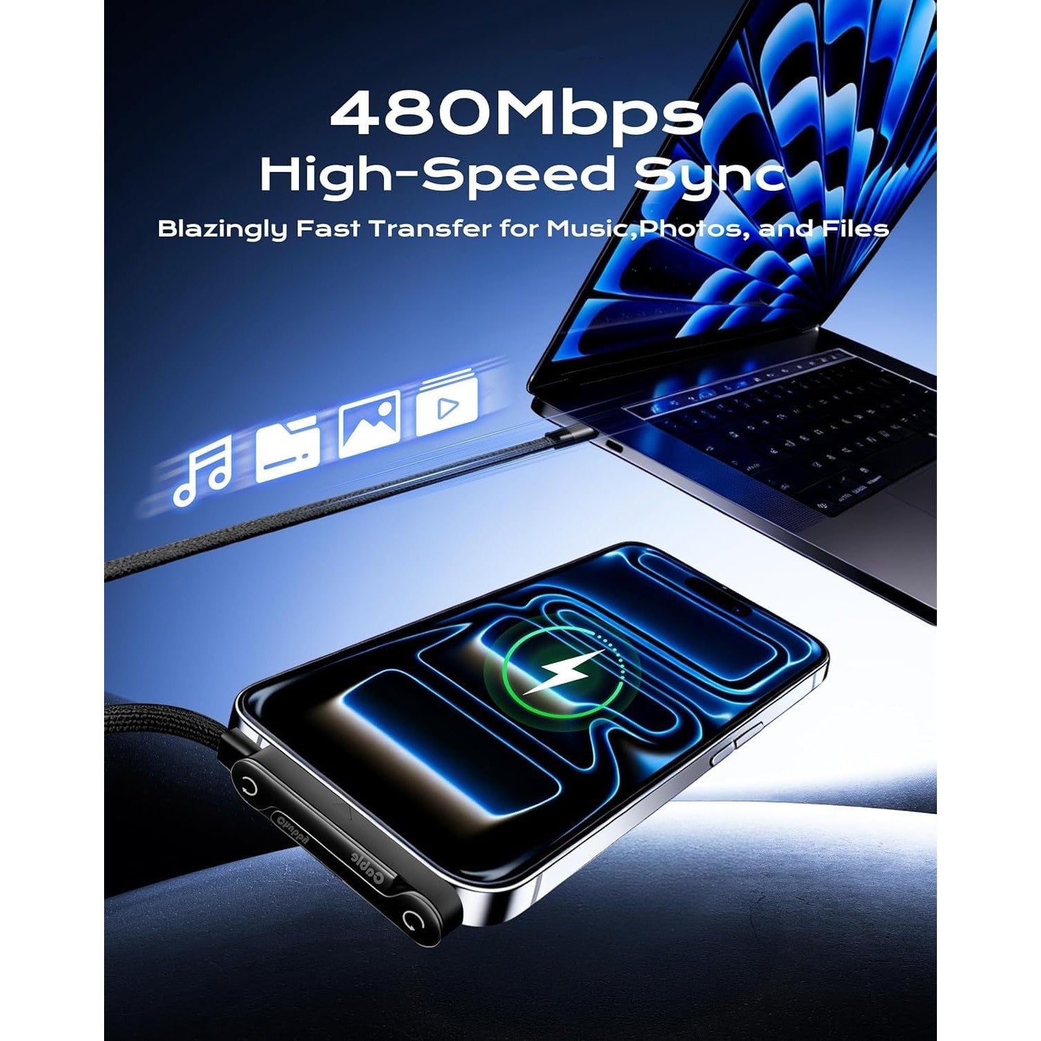Cablu USB-C la USB-C Coolden 1, 5 m, pachet 2 bucati, incarcare rapida 240 W cu suport integrat pentru telefon mobil, transfer date 480 Mbps, compatibil iPhone 15/16/17 si alte dispozitive Type-C