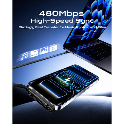 Cablu USB-C la USB-C Coolden 1, 5 m, pachet 2 bucati, incarcare rapida 240 W cu suport integrat pentru telefon mobil, transfer date 480 Mbps, compatibil iPhone 15/16/17 si alte dispozitive Type-C