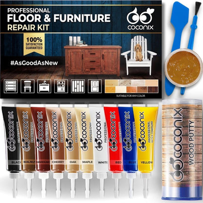 Kit de reparatii suprafete din lemn, set restaurare mobilier lemn, parchet si pardoseli laminate, cu chit pentru lemn, vopsea si spatula