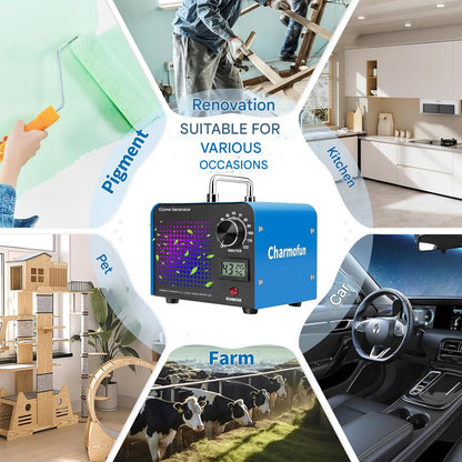 Generator profesional de ozon, 60.000 mg/h, temporizator 120 min, sterilizare, dezinfectare, cu afisaj temperatura si umiditate, purificator de aer O3 pentru masina, casa, bucatarie si zone cu animale – albastru