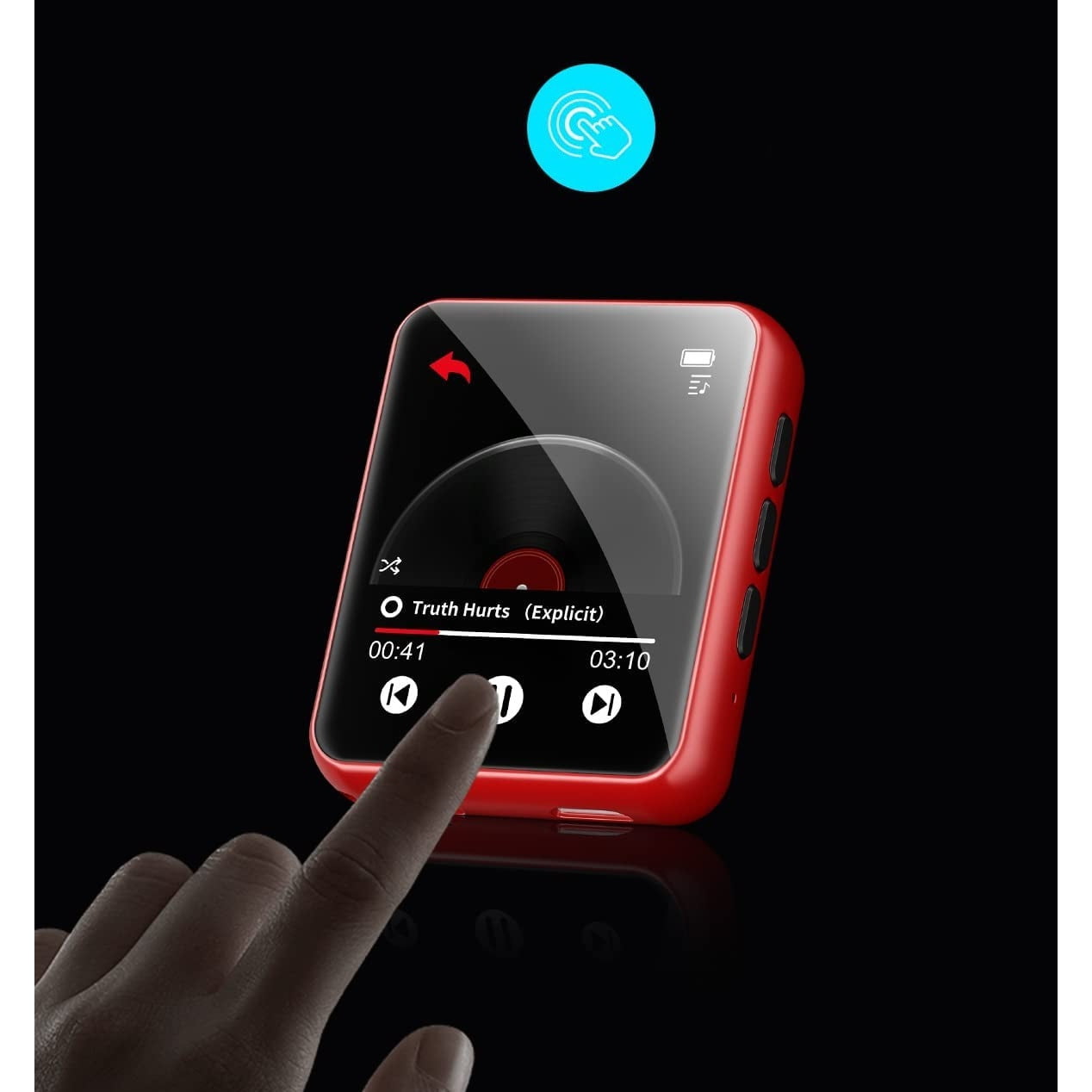 MP3 Player 32 Gb cu Bluetooth 5.0, sunet HiFi fara pierderi, cu difuzor integrat, Radio FM, inregistrare voce, touchscreen de 1,8 inch, accepta card de pana la 128 Gb, rosu