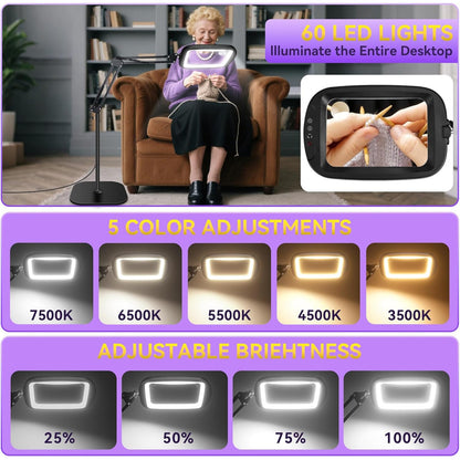 Lupa 10x 30x cu lumina LED, lampa de podea cu suport reglabil, 5 temperaturi culoare, luminozitate reglabila, multifunctionala