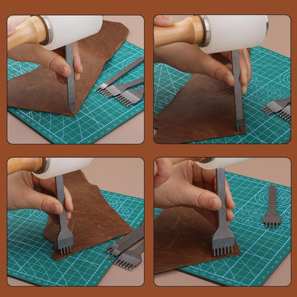 Set profesional de prelucrare a pielii, 65 de piese, stampile, perforatoare, scule marochinarie cu geanta de depozitare